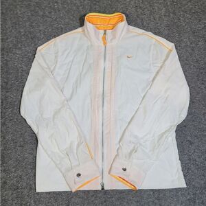 Vintage Y2K Nike Women’s XL Full Zip Windbreaker Jacket White Orange Lining